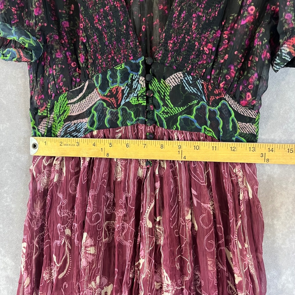 Free People Midi Dress Women XS Plum Black Floral Mixed Print Boho V-Neck Hippie - Picture 8 of 11